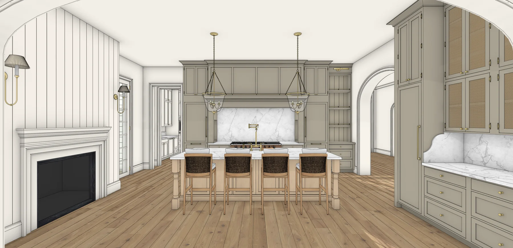 Architectural 3D view of a designed interior